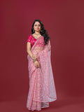 Pink Net Saree