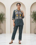 Dark Grey Cotton Embroidery & Moti Work Co-ord Set for Women
