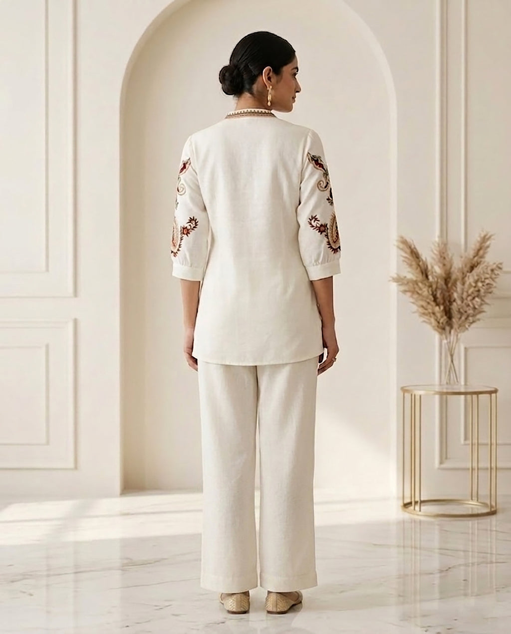 Red & White Rayon Embroidered Co-ord Set for Women