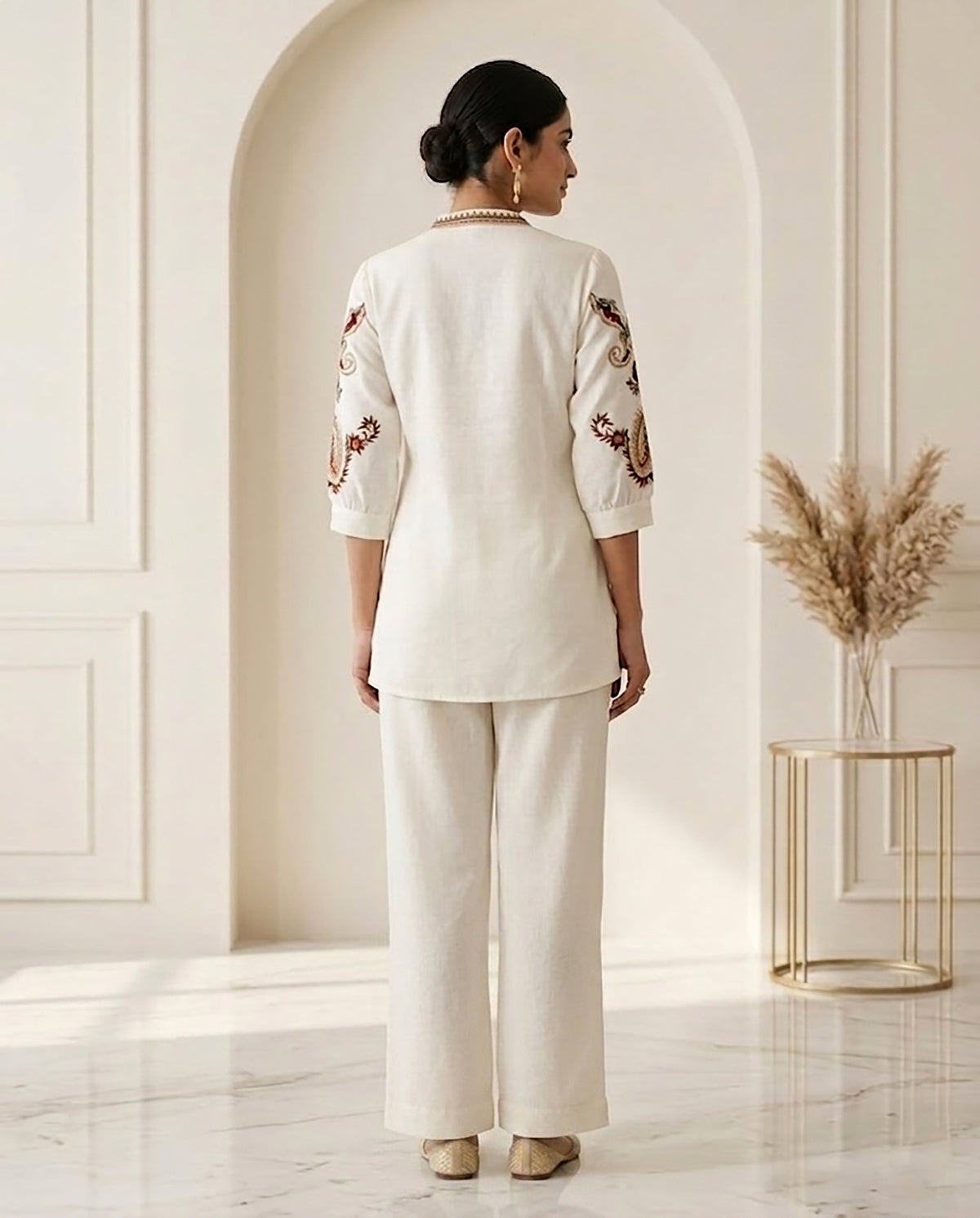 Red & White Rayon Embroidered Co-ord Set for Women