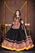 Women's Black Georgette Traditional Kutchi Embroidery with Mirror Work Semi Stitched Lehenga Choli With Dupatta (Nav_02_Black)