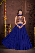 Women's Blue French Crepe Traditional Kutchi Embroidery with Mirror Work Semi Stitched Lehenga Choli With Dupatta (Nav_03_Blue)