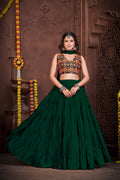 Women's Green French Crepe Traditional Kutchi Embroidery with Mirror Work Semi Stitched Lehenga Choli With Dupatta (Nav_03_Green)
