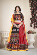Women's Red Cotton silk, Traditional Kutchi Embroidery with Mirror Work Semi Stitched Lehenga Choli With Dupatta (Nav_06_Red)