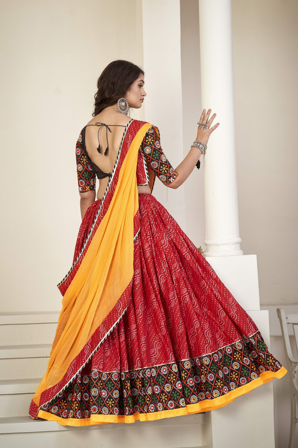 Women's Red Cotton silk, Traditional Kutchi Embroidery with Mirror Work Semi Stitched Lehenga Choli With Dupatta (Nav_06_Red)