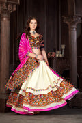 Women's Off White Georgette Traditional Kutchi Embroidery with Mirror Work Semi Stitched Lehenga Choli With Dupatta (Nav_09_OffWhite)
