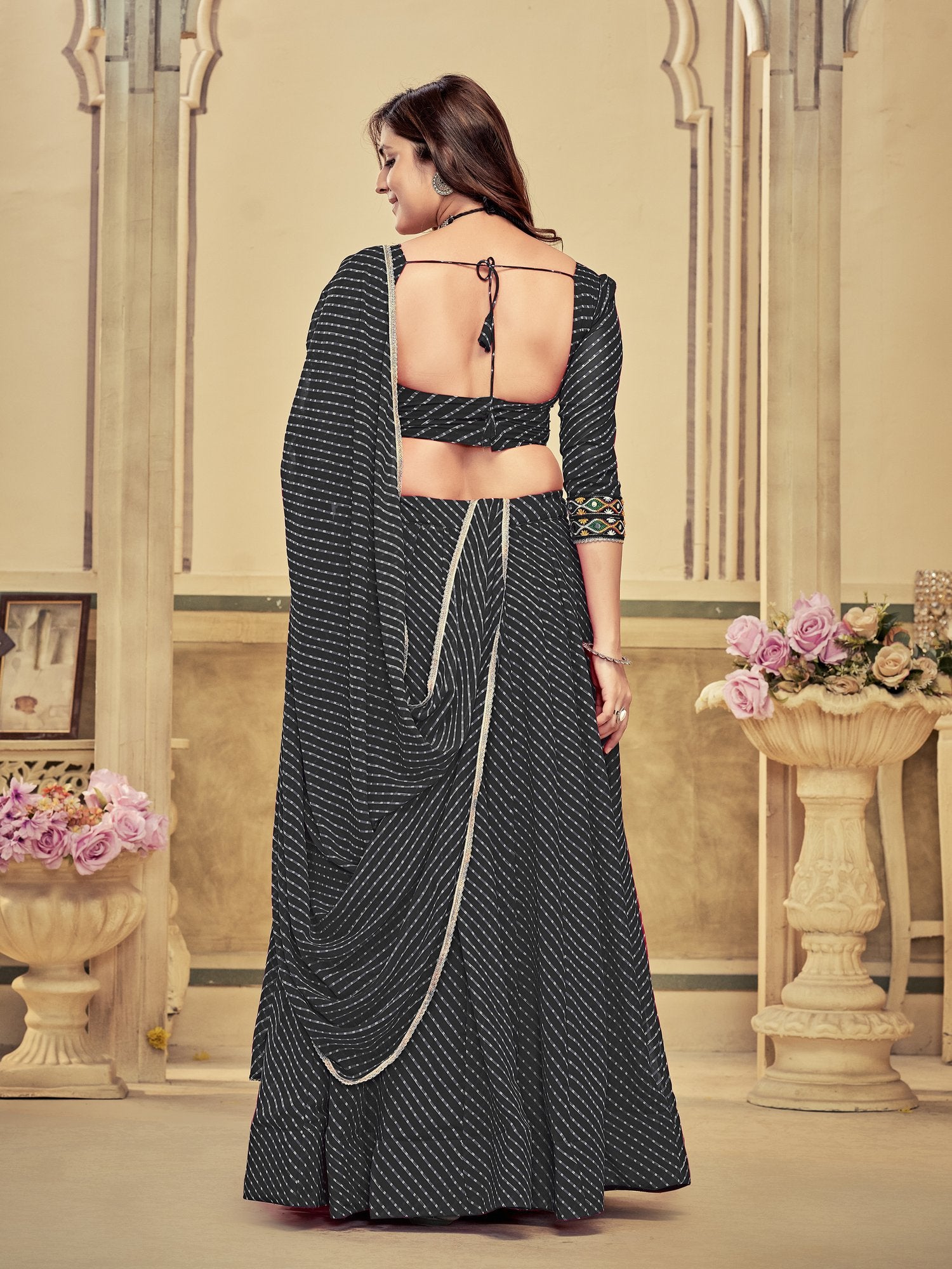 Women's Black Georgette Embroidery and Printed Semi Stitched Lehenga Choli With Dupatta (Nav_12_Black)