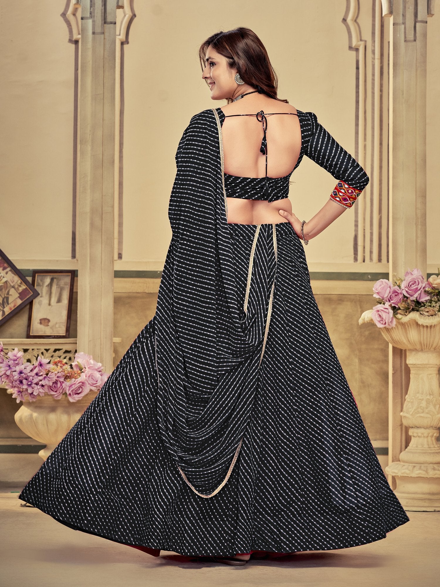 Women's Black Georgette Embroidery and Printed Semi Stitched Lehenga Choli With Dupatta (Nav_12_Black)