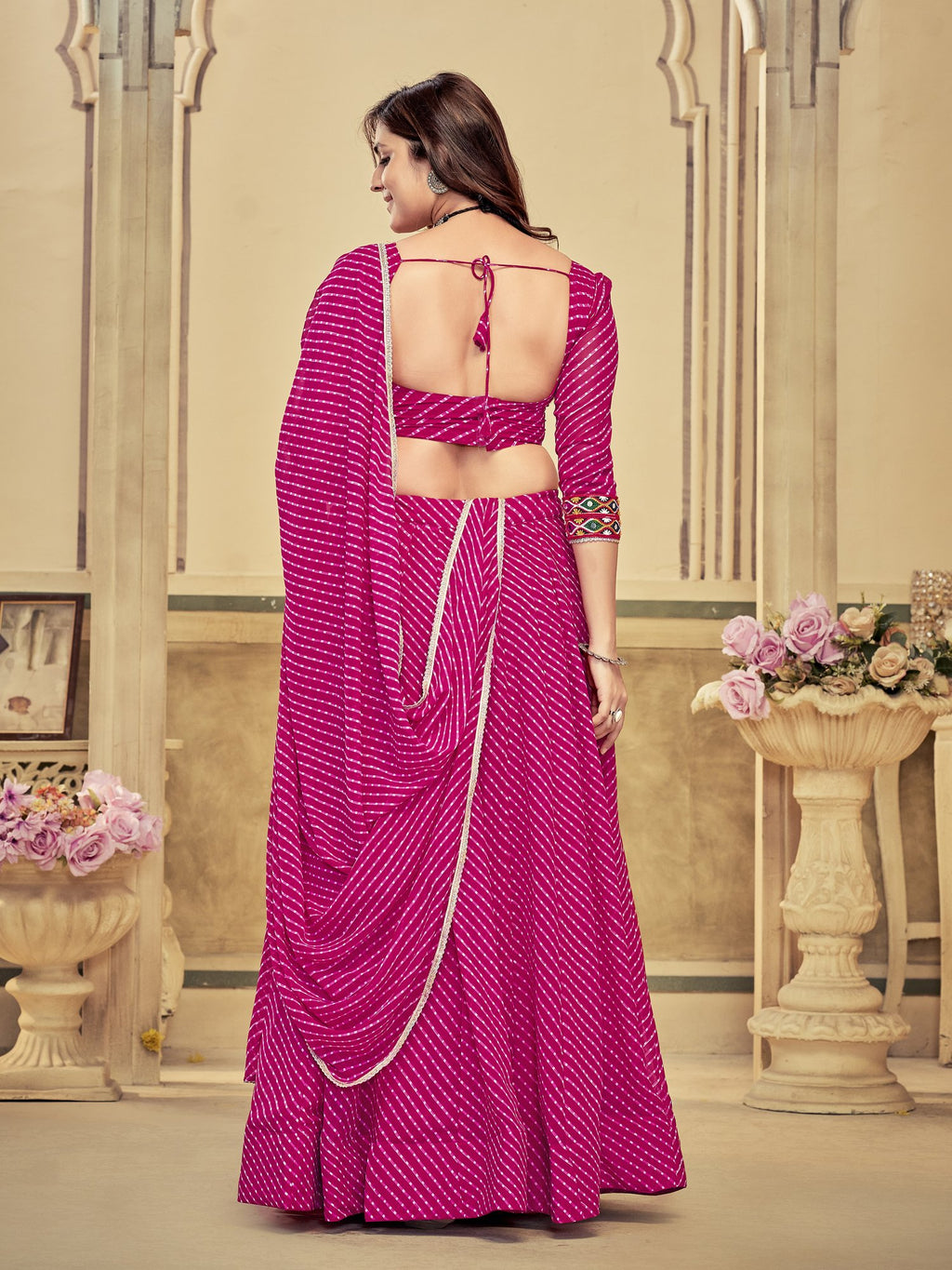 Women's Pink Georgette Embroidery and Printed Semi Stitched Lehenga Choli With Dupatta (Nav_12_Pink)
