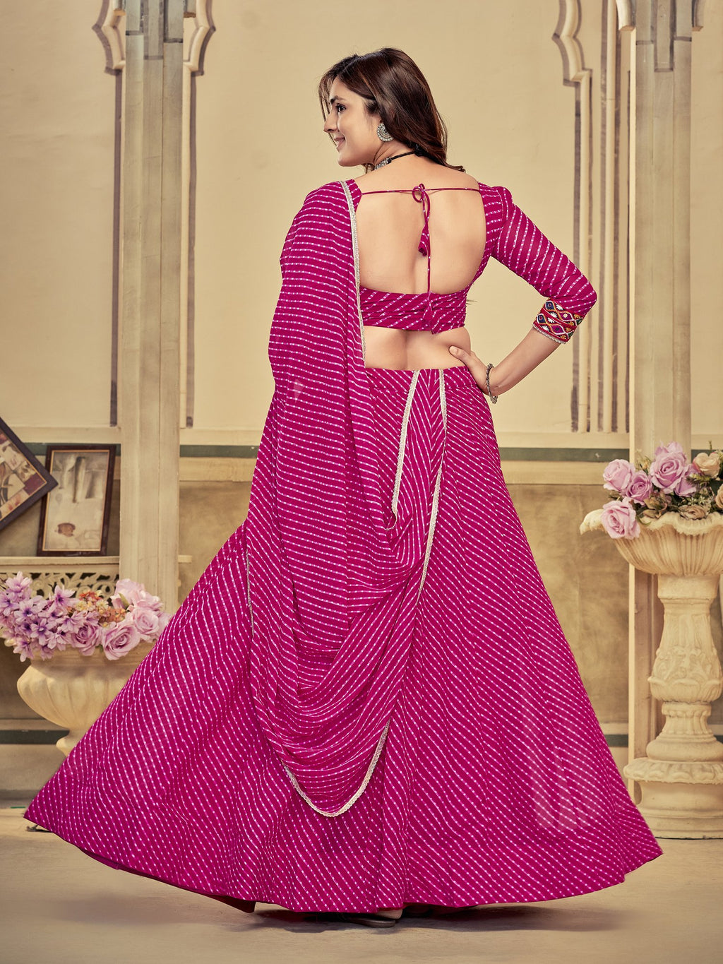 Women's Pink Georgette Embroidery and Printed Semi Stitched Lehenga Choli With Dupatta (Nav_12_Pink)