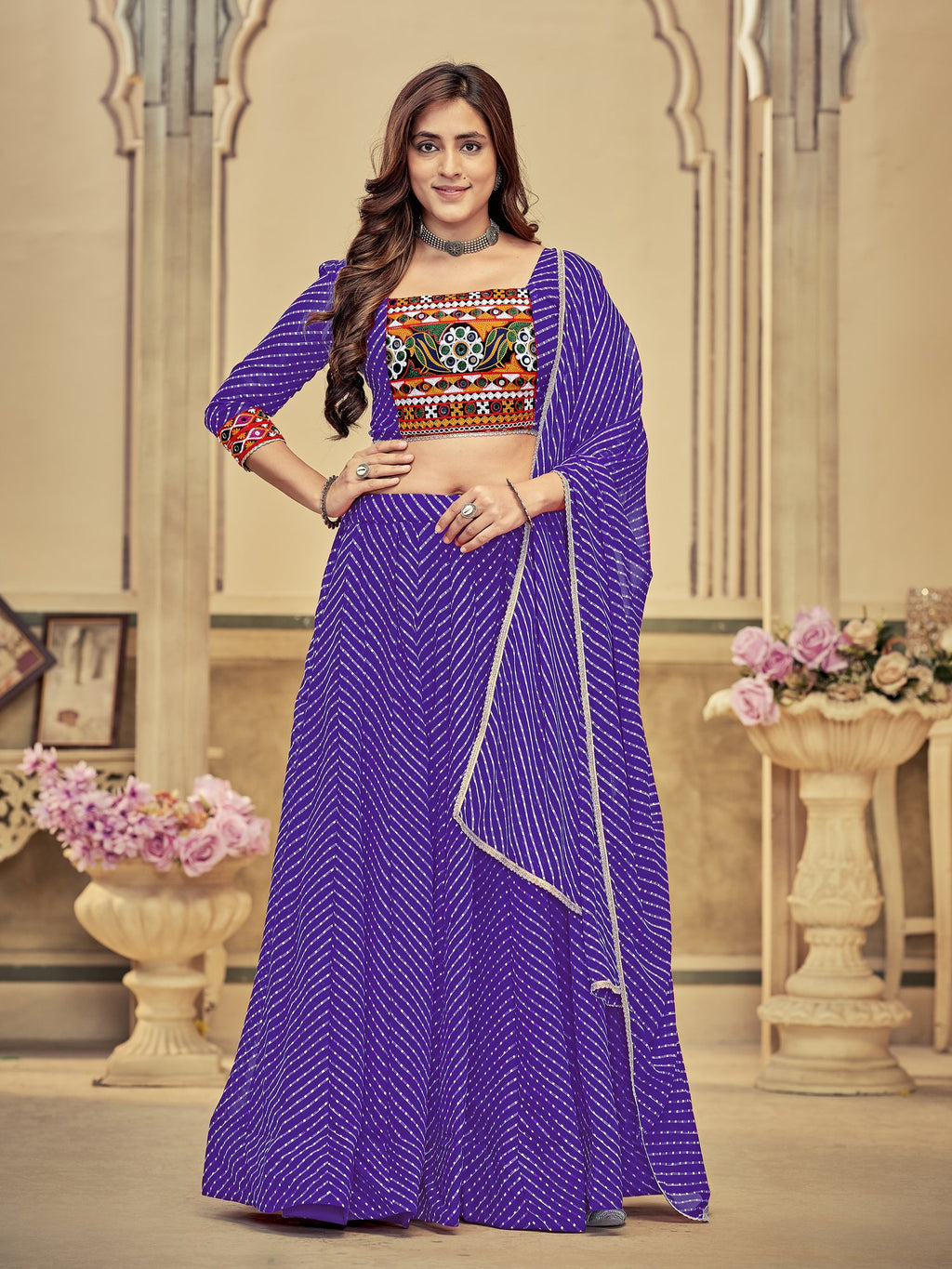Women's Purple Georgette Embroidery and Printed Semi Stitched Lehenga Choli With Dupatta (Nav_12_Purple)
