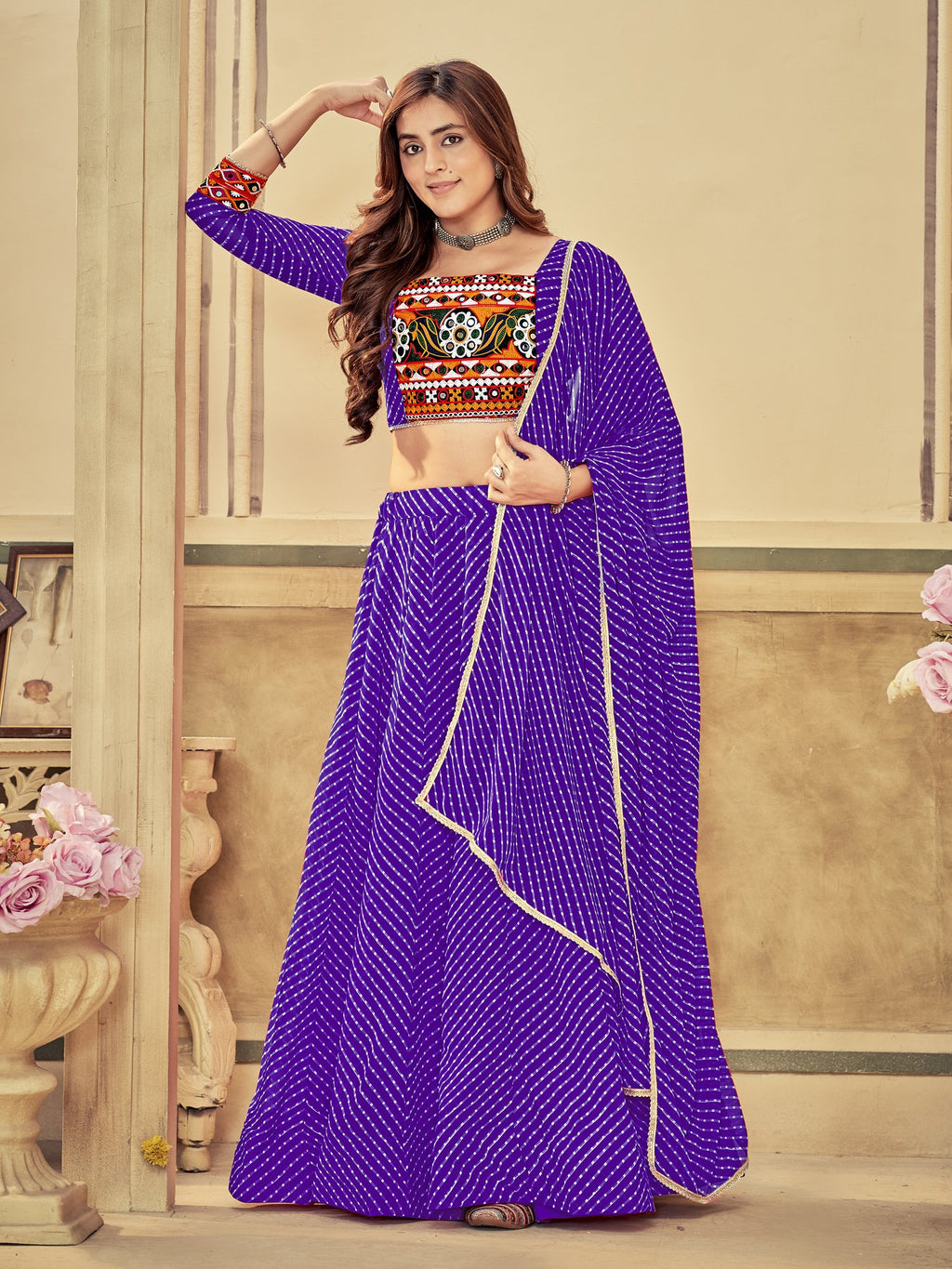 Women's Purple Georgette Embroidery and Printed Semi Stitched Lehenga Choli With Dupatta (Nav_12_Purple)