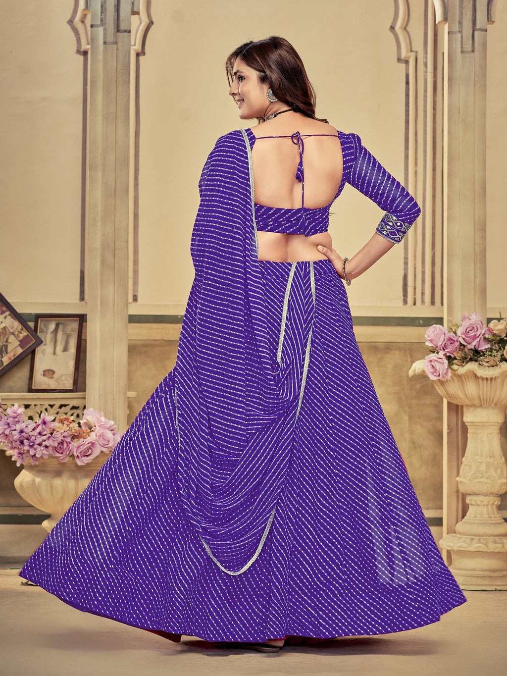 Women's Purple Georgette Embroidery and Printed Semi Stitched Lehenga Choli With Dupatta (Nav_12_Purple)