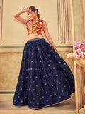 Women's Blue Rangoli Silk Traditional Kutchi Embroidery with Mirror Work Semi Stitched Lehenga Choli With Dupatta (Nav_15_Blue)