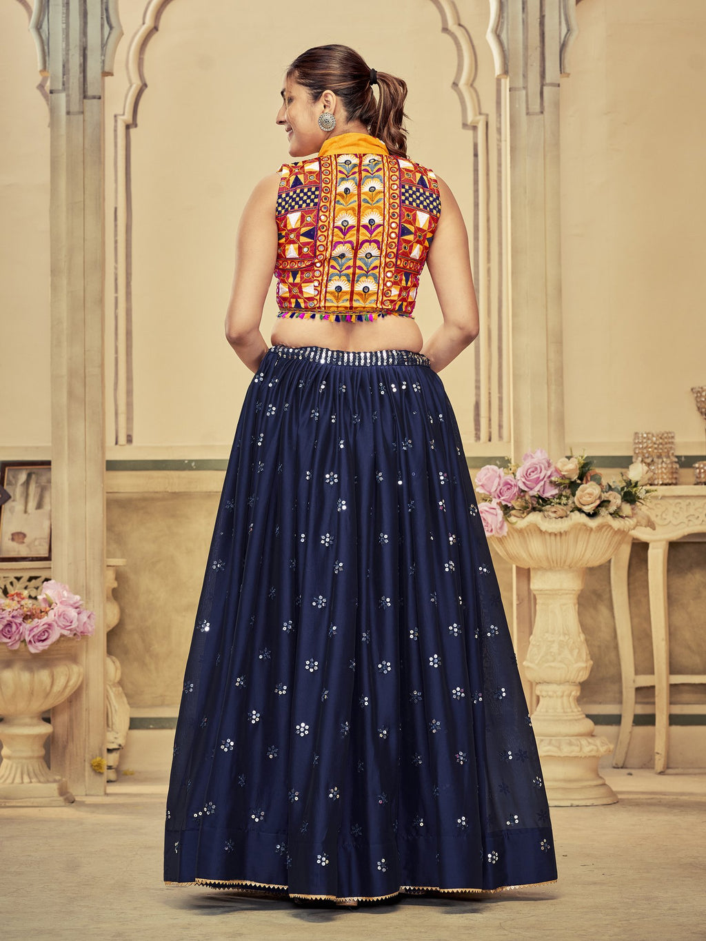 Women's Blue Rangoli Silk Traditional Kutchi Embroidery with Mirror Work Semi Stitched Lehenga Choli With Dupatta (Nav_15_Blue)