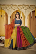 Women's Multi Colour Rangoli Silk Traditional Kutchi Embroidery with Mirror Work Semi Stitched Lehenga Choli With Dupatta (Nav_19_Multi)