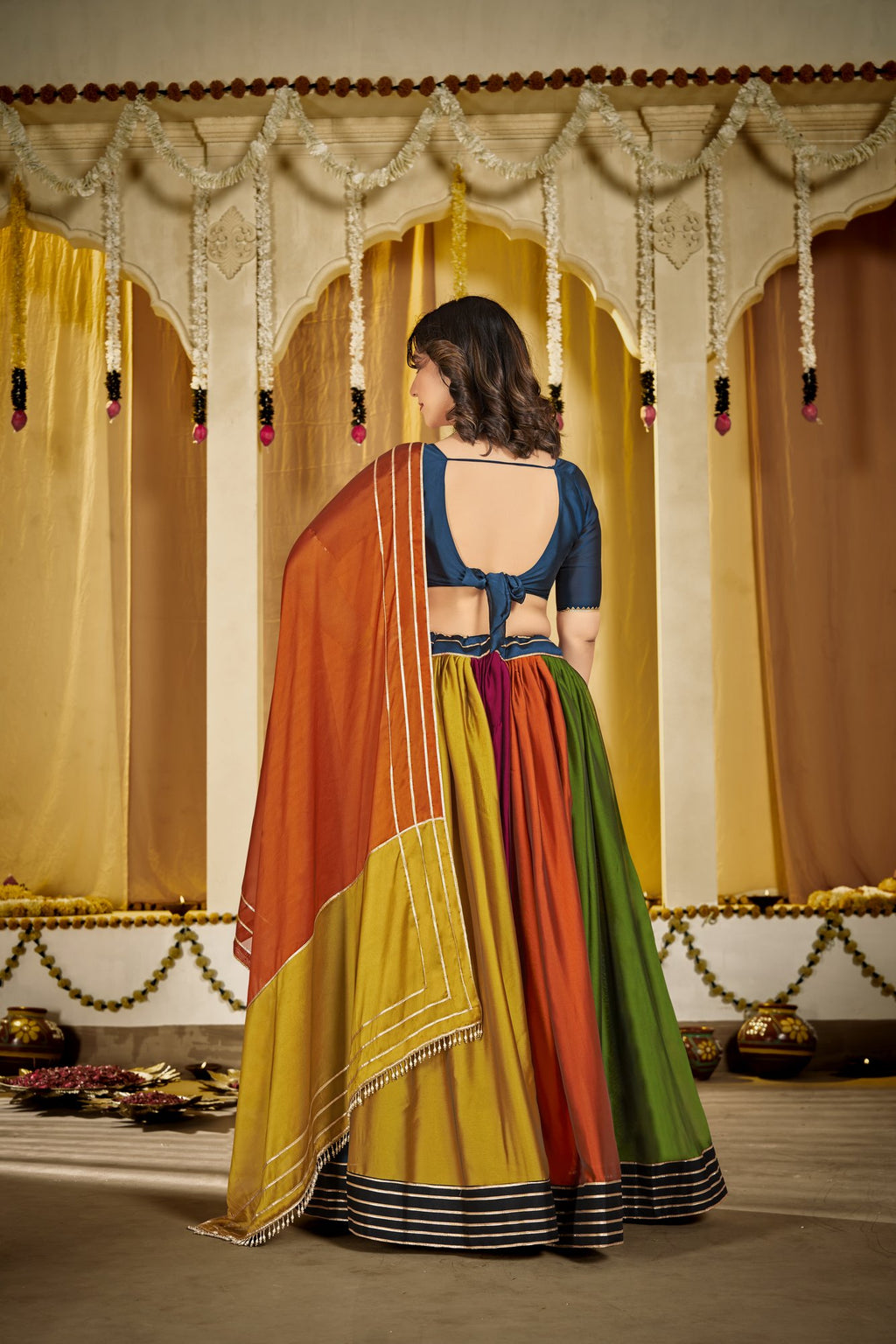 Women's Multi Colour Rangoli Silk Traditional Kutchi Embroidery with Mirror Work Semi Stitched Lehenga Choli With Dupatta (Nav_19_Multi)
