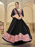 Women's Black Georgette Traditional Kutchi Embroidery with Mirror Work Semi Stitched Lehenga Choli With Dupatta (Nav_20_Black)