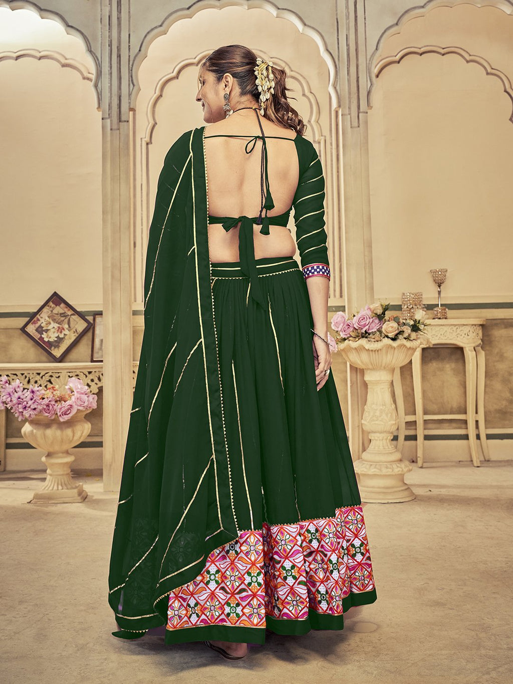 Women's Green Georgette Traditional Kutchi Embroidery with Mirror Work Semi Stitched Lehenga Choli With Dupatta (Nav_20_Green)