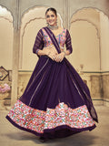 Women's Purple Georgette Traditional Kutchi Embroidery with Mirror Work Semi Stitched Lehenga Choli With Dupatta (Nav_20_Purple)