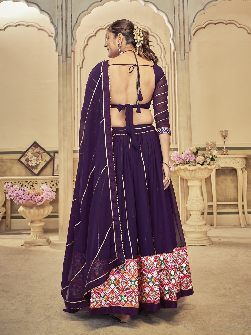 Women's Purple Georgette Traditional Kutchi Embroidery with Mirror Work Semi Stitched Lehenga Choli With Dupatta (Nav_20_Purple)