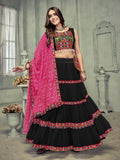Women's Black Georgette Traditional Kutchi Embroidery with Mirror Work Semi Stitched Lehenga Choli With Dupatta (Nav_21_Black)