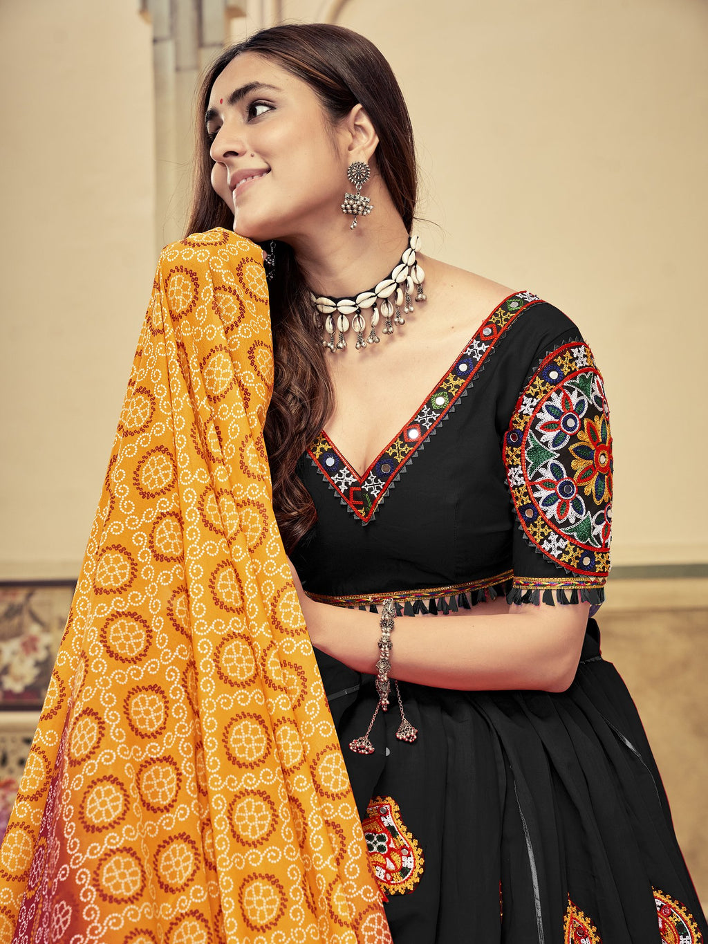 Women's Black Cotton Silk Traditional Kutchi Embroidery with Mirror Work Semi Stitched Lehenga Choli With Dupatta (Nav_22_Black)