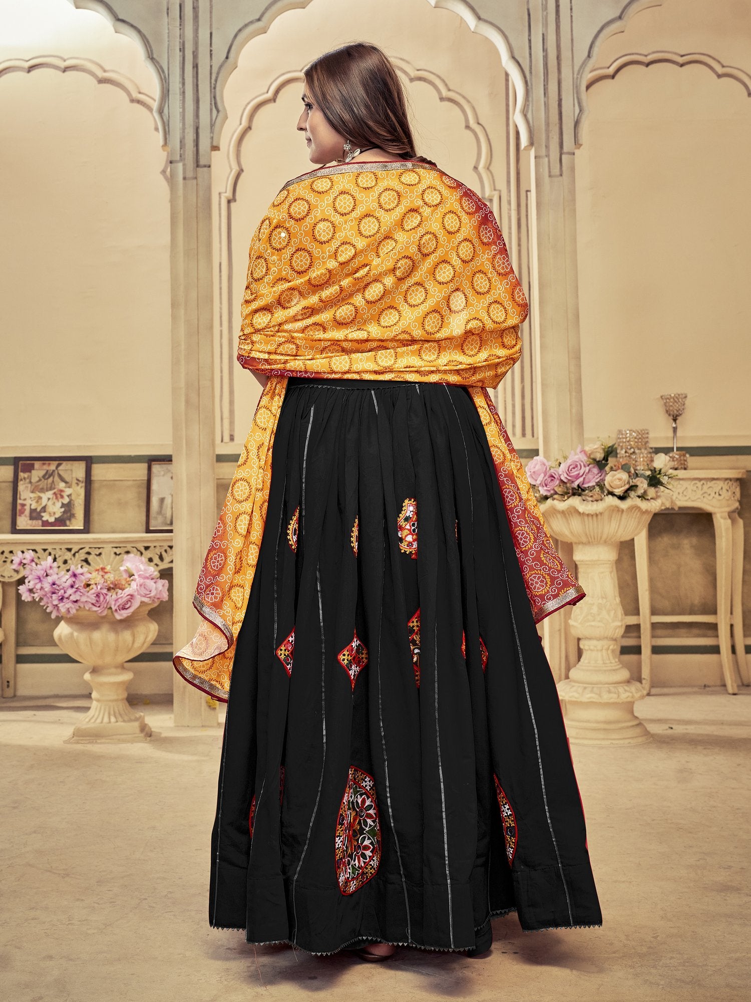 Women's Black Cotton Silk Traditional Kutchi Embroidery with Mirror Work Semi Stitched Lehenga Choli With Dupatta (Nav_22_Black)