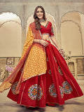 Women's Maroon Cotton Silk Traditional Kutchi Embroidery with Mirror Work Semi Stitched Lehenga Choli With Dupatta (Nav_22_Maroon)
