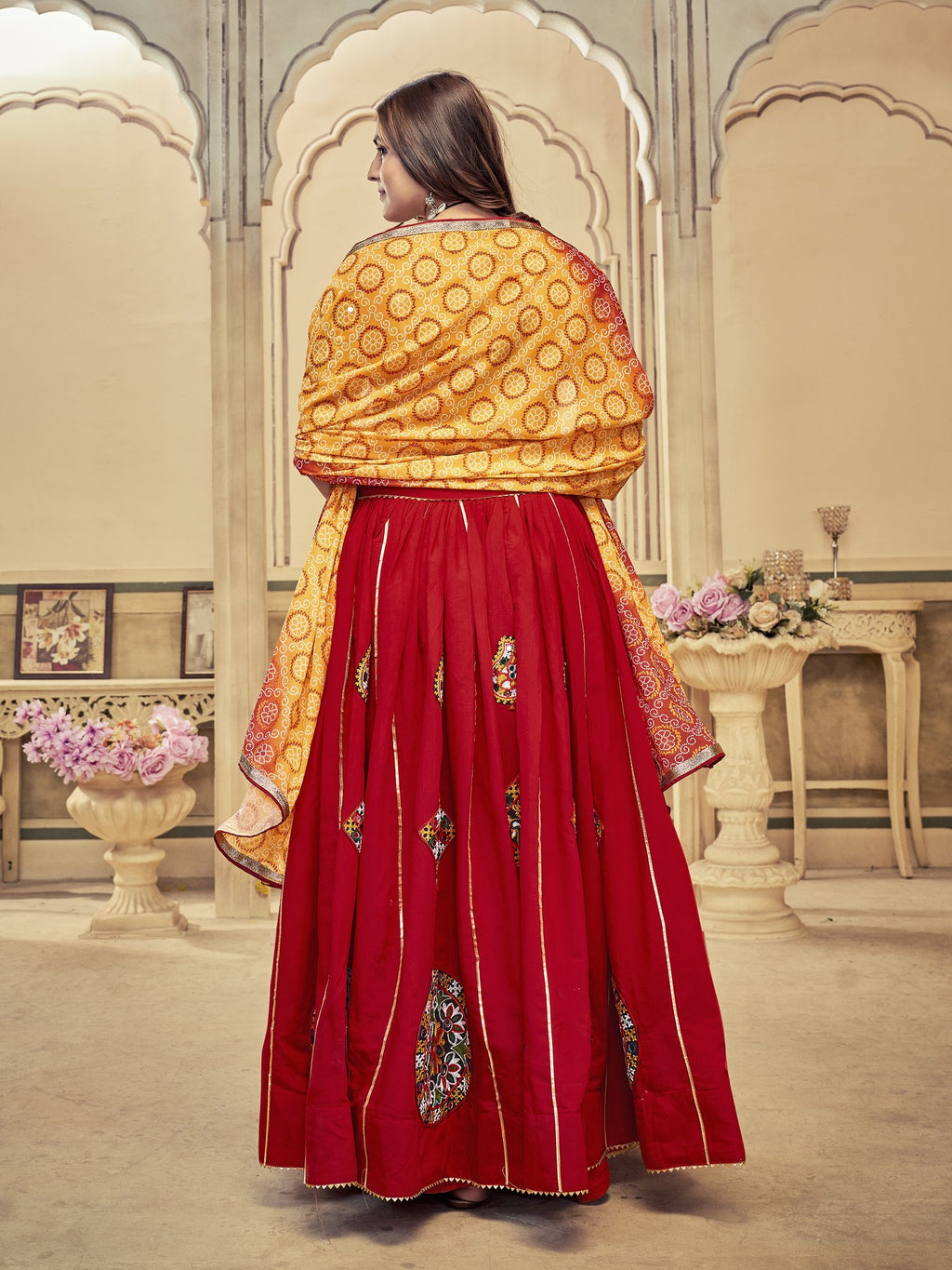 Women's Maroon Cotton Silk Traditional Kutchi Embroidery with Mirror Work Semi Stitched Lehenga Choli With Dupatta (Nav_22_Maroon)