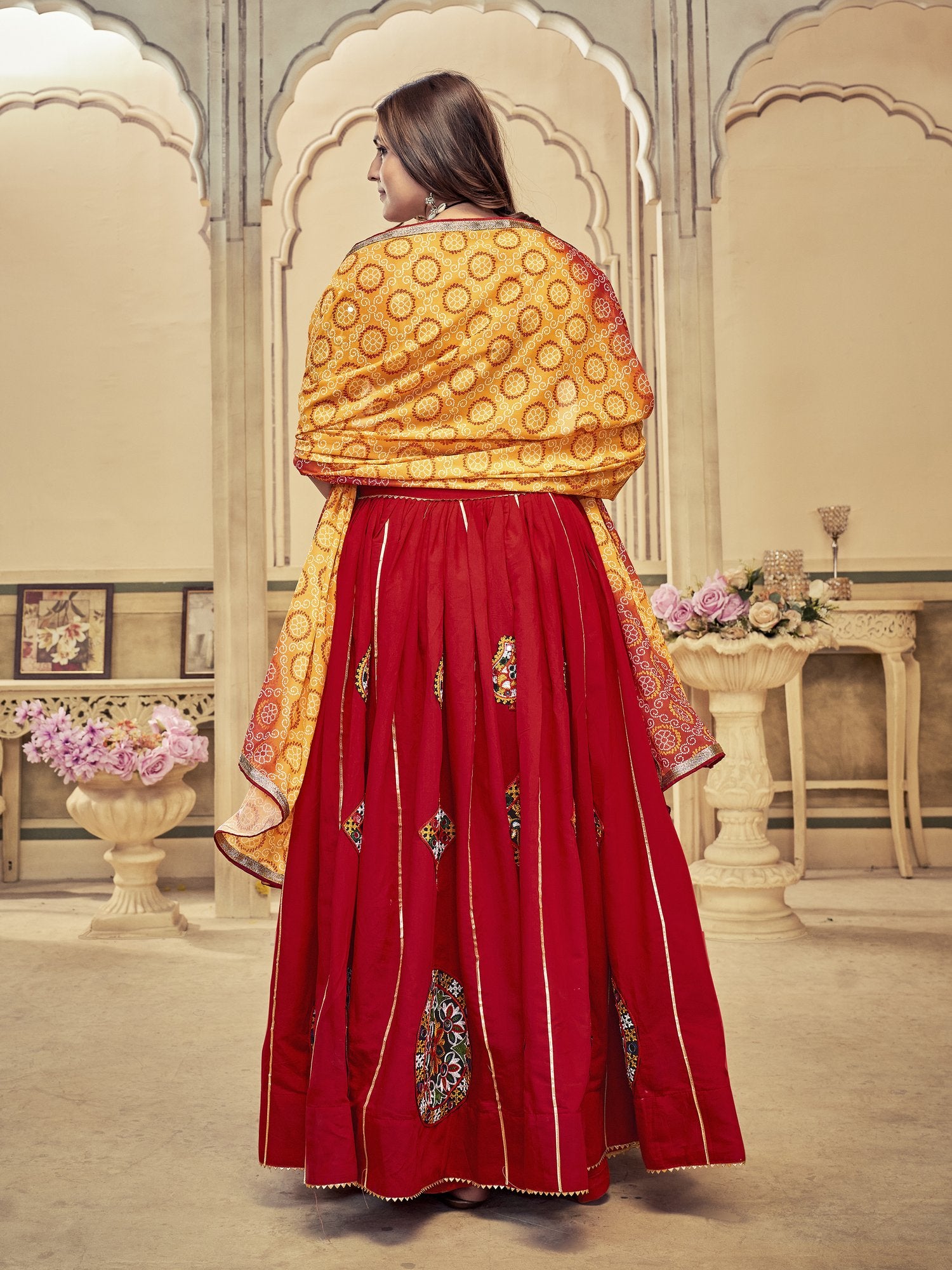 Women's Maroon Cotton Silk Traditional Kutchi Embroidery with Mirror Work Semi Stitched Lehenga Choli With Dupatta (Nav_22_Maroon)