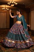 Women's Teal Crepe Printed Work Semi Stitched Lehenga Choli With Dupatta (Nav_25_A_Rama)