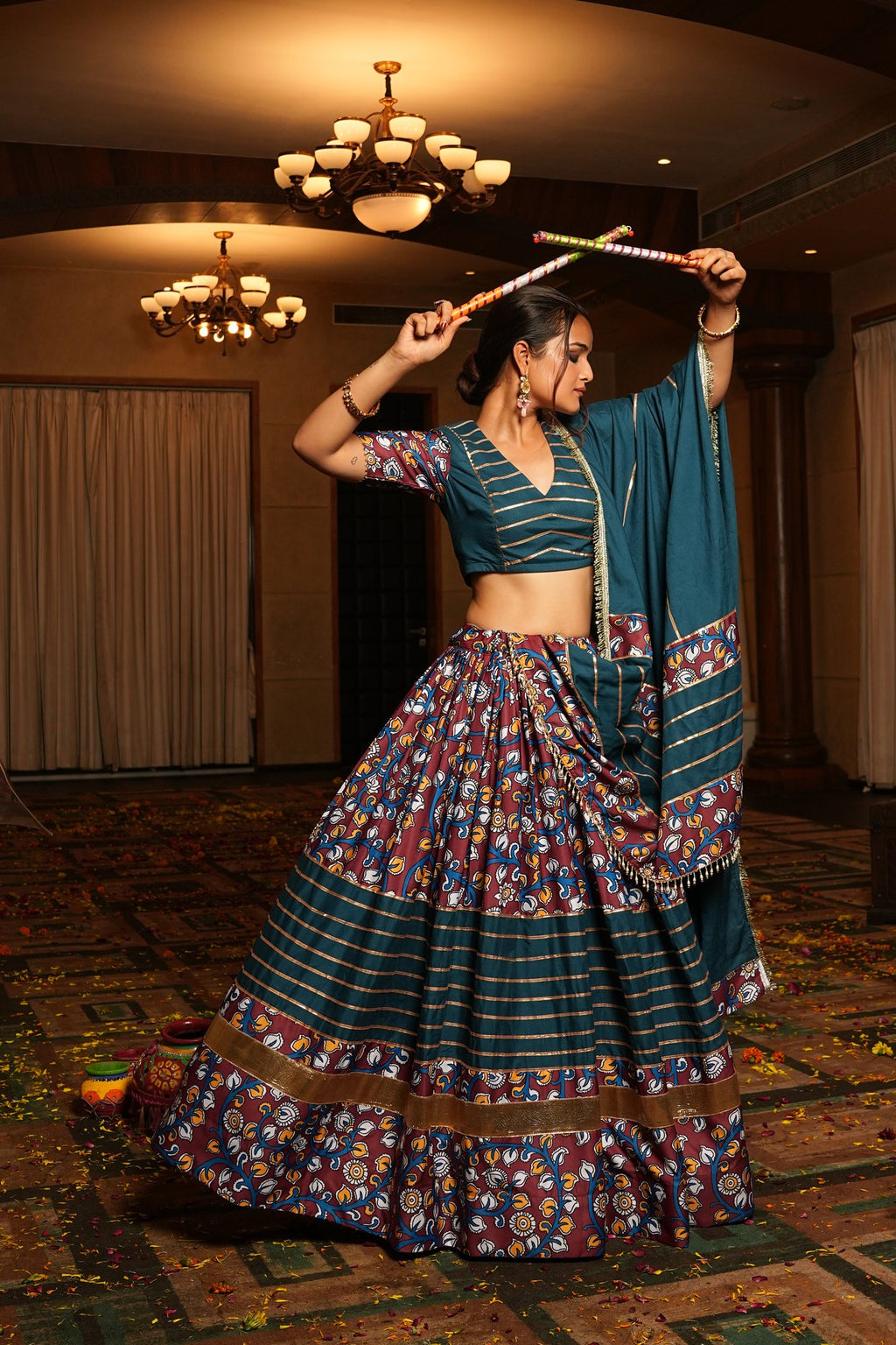 Women's Teal Crepe Printed Work Semi Stitched Lehenga Choli With Dupatta (Nav_25_A_Rama)
