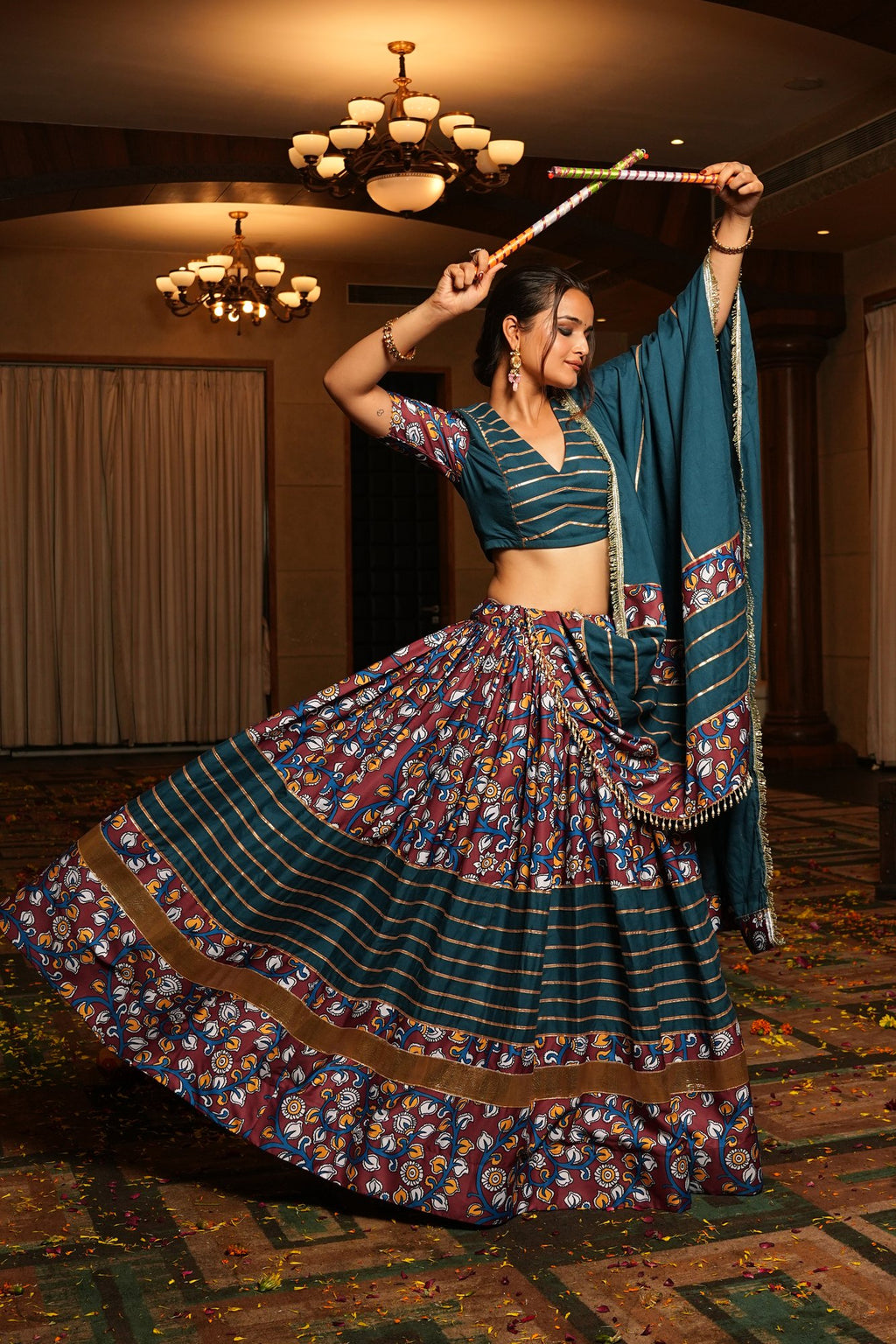 Women's Teal Crepe Printed Work Semi Stitched Lehenga Choli With Dupatta (Nav_25_A_Rama)