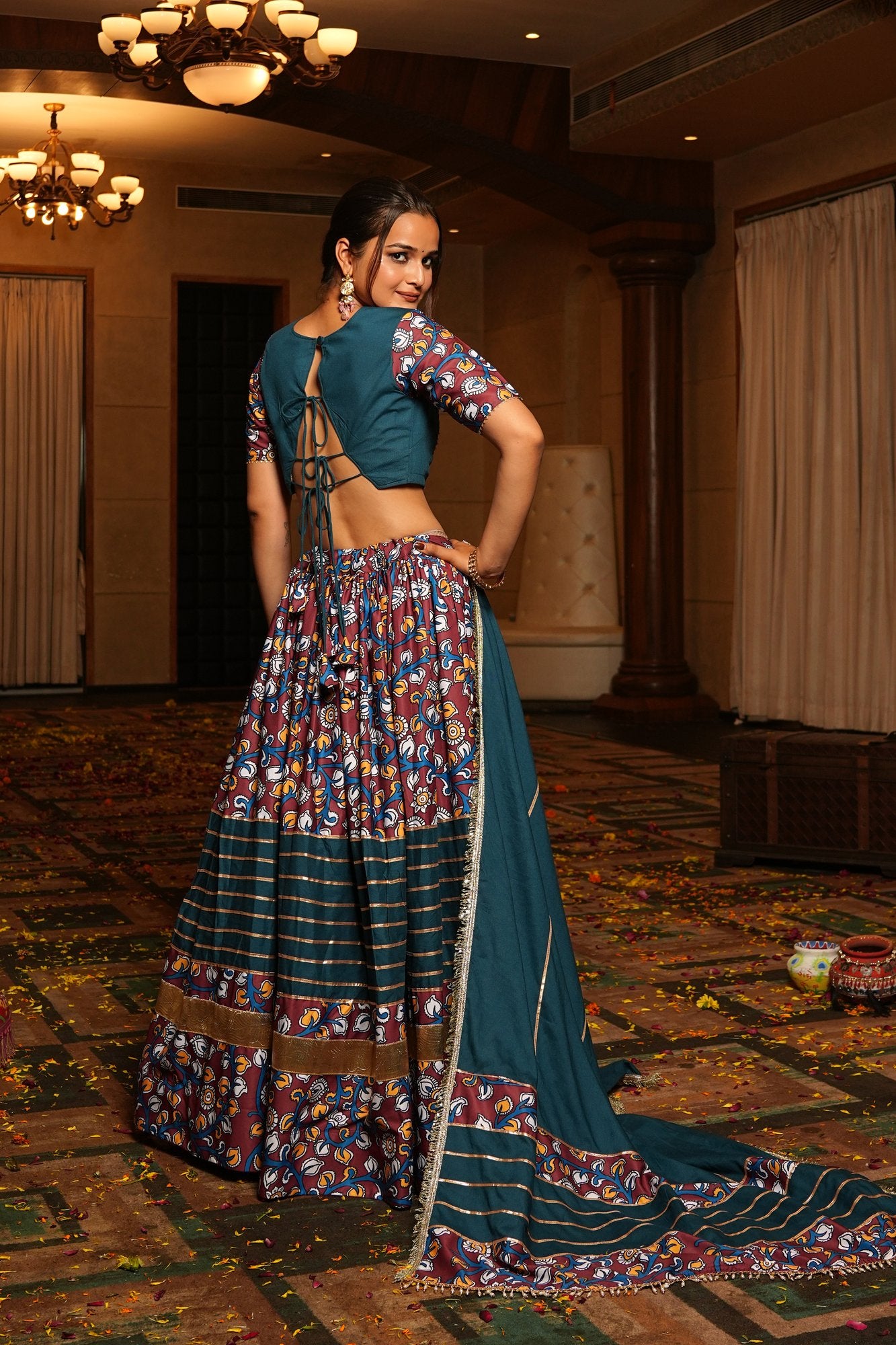 Women's Teal Crepe Printed Work Semi Stitched Lehenga Choli With Dupatta (Nav_25_A_Rama)