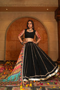 Women's Black Georgette Embroidery and Printed Semi Stitched Lehenga Choli With Dupatta (Nav_26_Black)