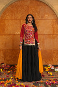 Women's Black Crepe Traditional Kutchi Embroidery with Mirror Work Semi Stitched Lehenga Choli With Dupatta (Nav_28_Black)