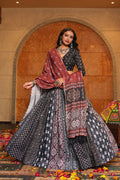 Women's Black Crepe Printed Work Semi Stitched Lehenga Choli With Dupatta (Nav_29_Black)