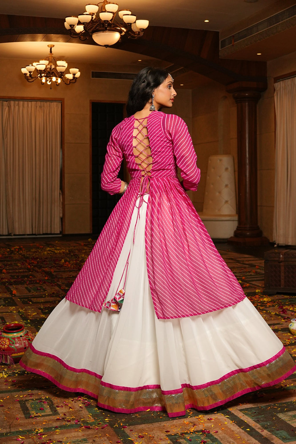 Women's White Georgette Embroidery and Printed Semi Stitched Lehenga Choli With Dupatta (Nav_30_White)