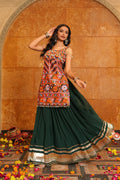 Women's Green Georgette Traditional Kutchi Embroidery with Mirror Work Semi Stitched Lehenga Choli With Dupatta (Nav_31_Green)