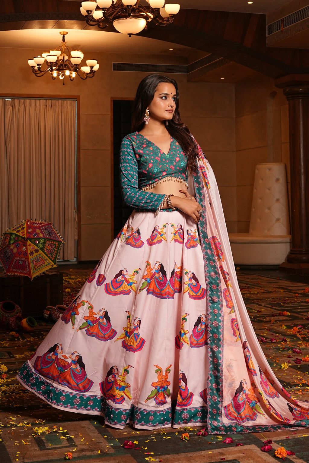 Women's Light Pink Crepe Printed Work Semi Stitched Lehenga Choli With Dupatta (Nav_33_Light Pink)