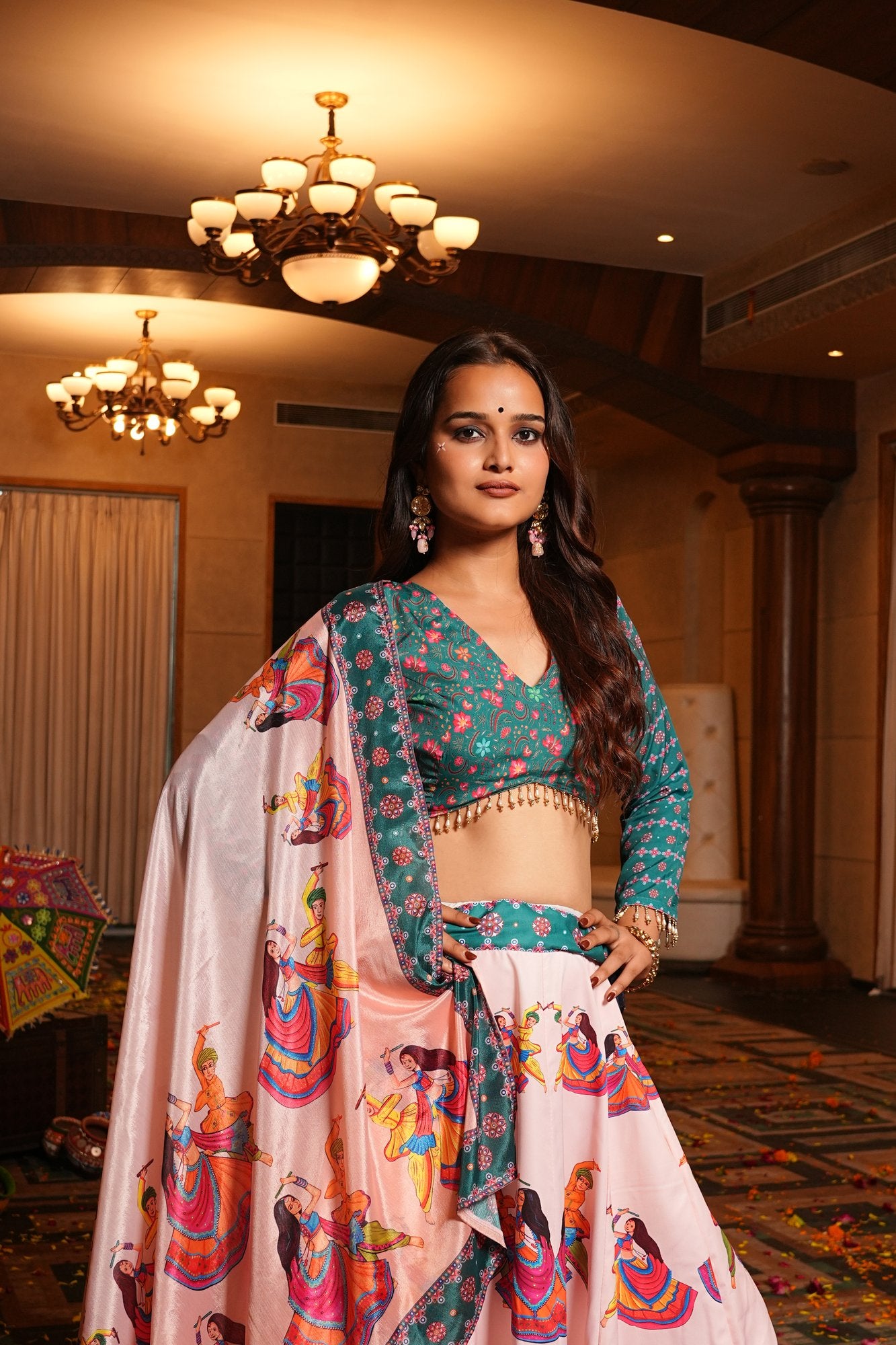 Women's Light Pink Crepe Printed Work Semi Stitched Lehenga Choli With Dupatta (Nav_33_Light Pink)