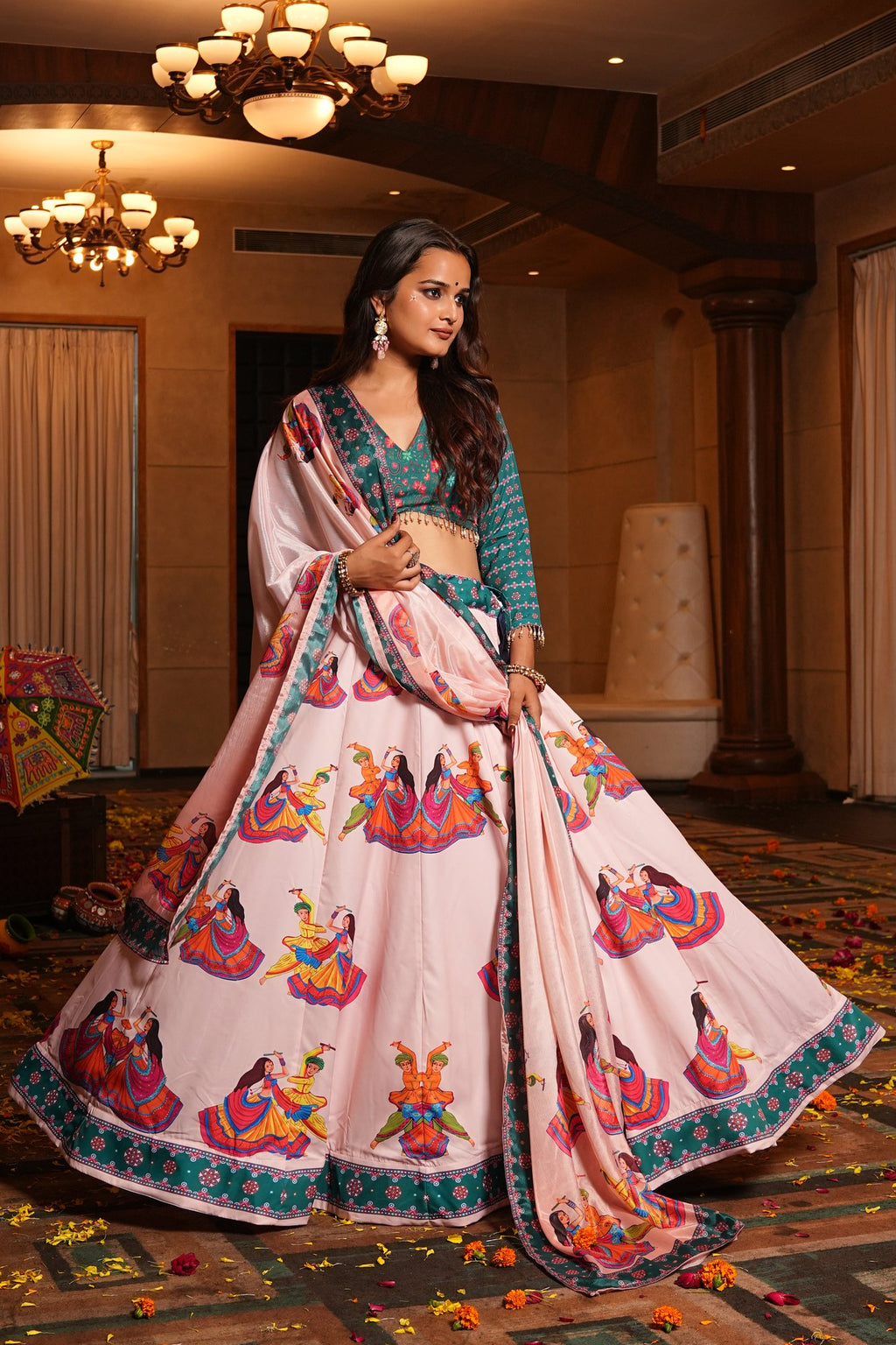 Women's Light Pink Crepe Printed Work Semi Stitched Lehenga Choli With Dupatta (Nav_33_Light Pink)
