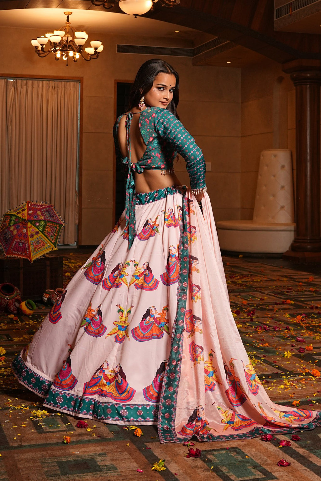 Women's Light Pink Crepe Printed Work Semi Stitched Lehenga Choli With Dupatta (Nav_33_Light Pink)
