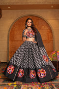 Women's Black Crepe Embroidery and Printed Semi Stitched Lehenga Choli With Dupatta (Nav_34_Black)