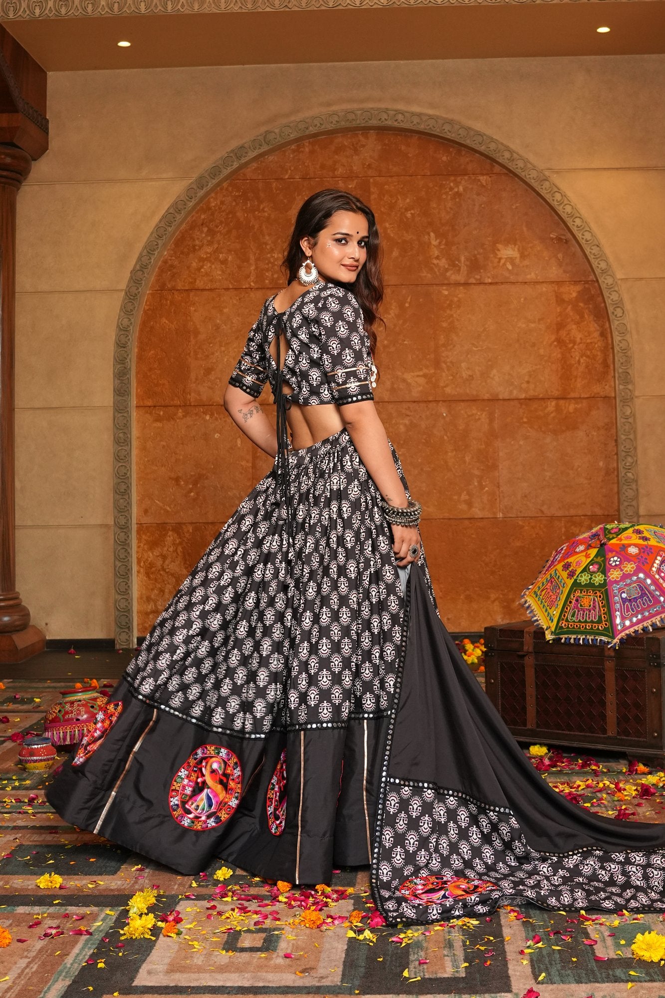 Women's Black Crepe Embroidery and Printed Semi Stitched Lehenga Choli With Dupatta (Nav_34_Black)