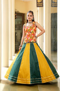 Women's Musterd & Green Cotton Embroidery and Printed Semi Stitched Lehenga Choli With Dupatta (Nav_35_Musterd & Green)