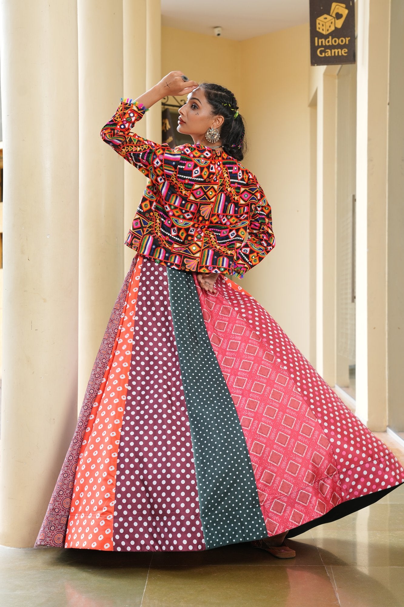 Women's Multi Silk Crepe Embroidery and Printed Semi Stitched Lehenga Choli With Dupatta (Nav_36_Multi)