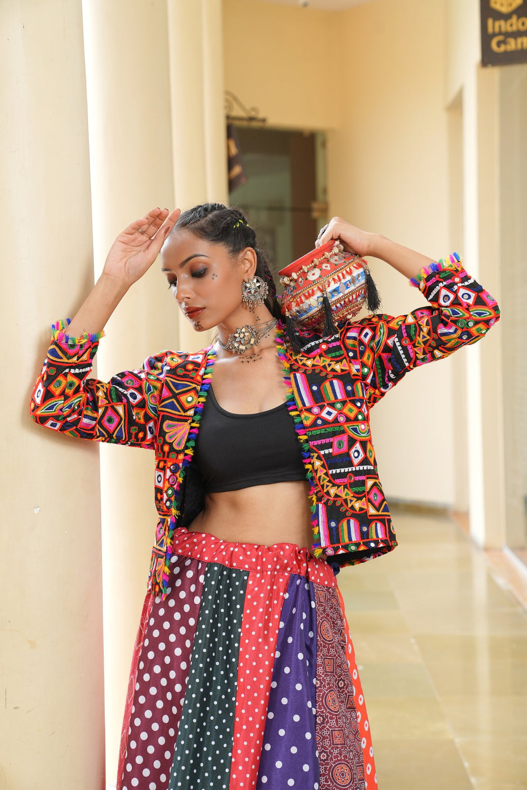 Women's Multi Silk Crepe Embroidery and Printed Semi Stitched Lehenga Choli With Dupatta (Nav_36_Multi)