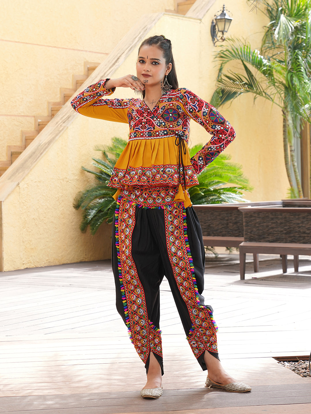 Women's Cotton Ethnic Motif Embroidered & Moti Work Co-Ord Set
